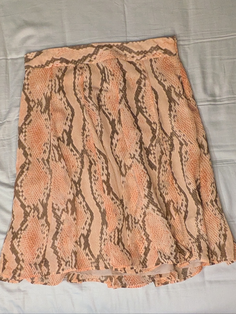 attention Vintage Peach and Taupe Brown Snake-Print Flare Pleated Chiffon Skirt